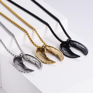 Punk style stainless steel angel wing pendants in silver, gold, and black finishes