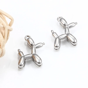 Minimalist silver stainless steel 3D balloon dog pendant necklace with glossy finish