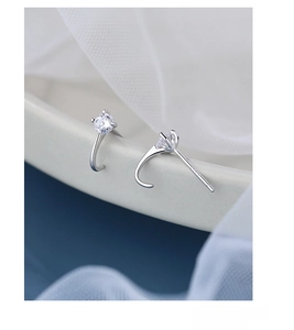 Macro shot of S925 silver stud earrings with sparkling cubic zirconia and logo engraving