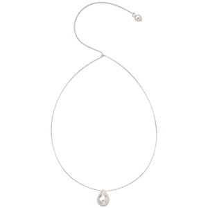 Minimalist teardrop pendant necklace in polished silver finish on a fine snake chain