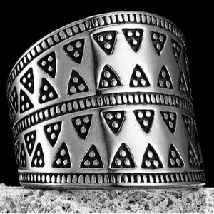 Vintage Stainless Steel Ring Irregular Triangle Pattern Geometric Wide Band Retro Punk Style Unisex Jewelry