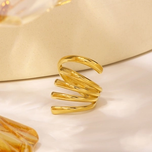 Minimalist multi-layer 18K gold stainless steel spiral wave ring for women daily wear