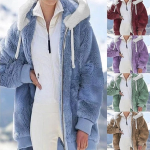 Top da Donna in Peluche con Cerniera Morbida con Cappuccio a Contrasto Manica Lunga Patchwork Giacca in Pile Oversize Caldo Capispalla Invernale Top