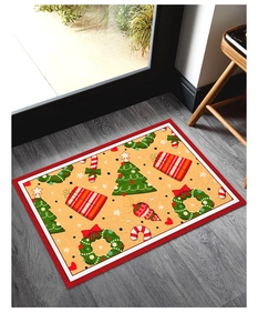 Detailed overhead view of a Christmas rectangle mat with festive tree and gift patterns