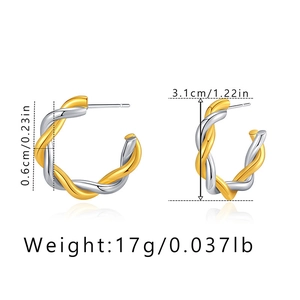 Detailed size specifications for gold and silver twisted hoop earrings with dimensions