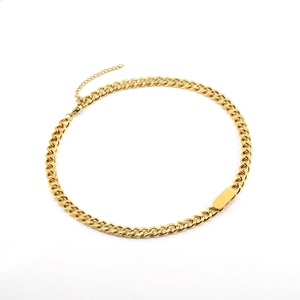 18K gold plated stainless steel Cuban link necklace with polished rectangular ID plate