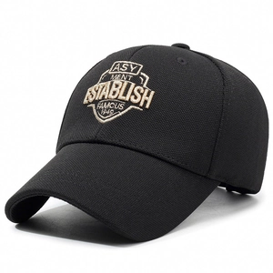 Classic black cotton baseball cap with vintage gold embroidery and curved brim design
