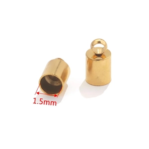 Macro detail of 1.5mm gold stainless steel cord end caps for DIY jewelry making