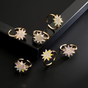 Six-piece 18K gold plated star rings set with colorful enamel and sparkling zircons