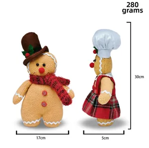 Detail of gingerbread plush doll set with chef hat and scarf, 30cm Christmas decor