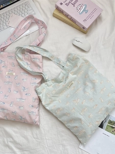 Cute cartoon cat printed canvas tote bag with large capacity for summer daily use
