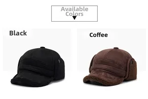 Comparison of black and coffee winter bomber hats with thick faux suede and warm fleece lining