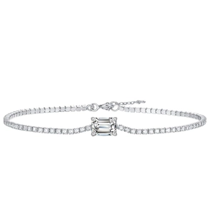 S925 sterling silver moissanite bracelet with emerald-cut stone and adjustable lobster clasp