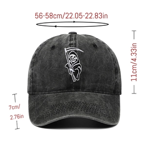 Detailed size guide of grim reaper embroidery baseball cap with 56-58cm head circumference