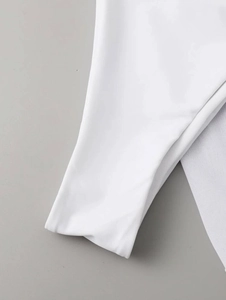 Close-up of white high-elastic swimwear fabric texture and fine stitching detail