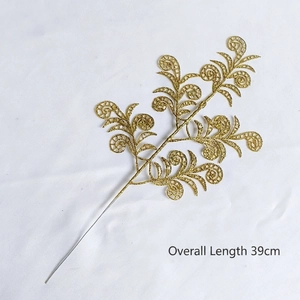 Detail of 39cm golden glitter artificial branch for festive Christmas decoration