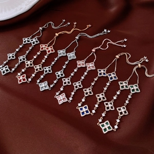 Detailed view of adjustable hollow flower bracelets with zircon and colorful stones