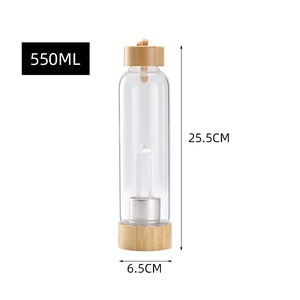 Detailed specs of 550ml glass water bottle with bamboo lid and inner crystal column