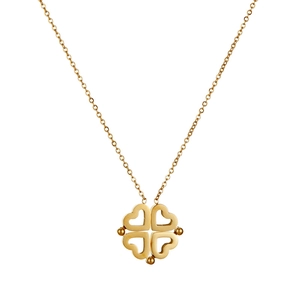 Collier trèfle à quatre cœurs en acier titane doré avec chaîne magnétique fine