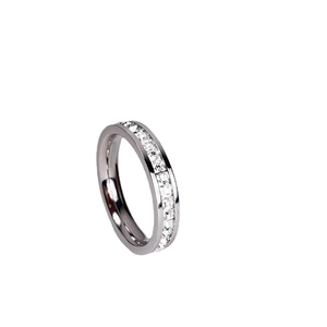 Elegant eternity ring in silver finish featuring channel-set square-cut cubic zirconia