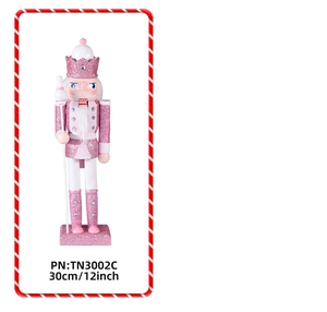 Detail of 30cm pink glitter nutcracker king with crown and scepter on square base