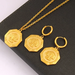 18K Gold Plated Stainless Steel Jewelry Set For Women Vintage Tree Of Life Embossed Pendant Necklace Octagon Stud Earrings Jewelry Gift