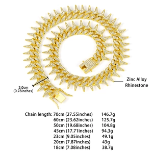 Golden 20mm Cuban link chain with rhinestones for hip hop men's style and bold look
