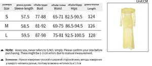 Detailed size chart for the off-shoulder lace long sleeve bodycon dress with measurements