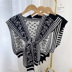 Women Knit Shawl Fake Collar Decorative Paisley Striped Shoulder Wrap Scarf For Spring Summer Autumn Fashion Accessory