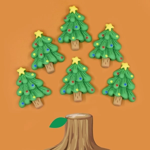 Cartoon green resin Christmas trees with yellow stars for DIY craft hair accessories