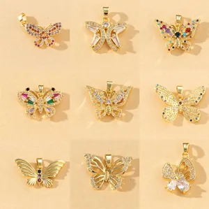 Butterfly Pendant Copper Micro-Inlaid Multicolor Zircon DIY Jewelry Necklace Accessory Gold Plated Elegant For Women
