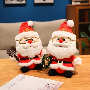 Poupées en peluche Père Noël mignonnes avec couronne et panneau Merry Christmas festif