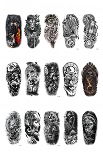 Waterproof temporary tattoo set with wolf and lion designs, size 208x95mm