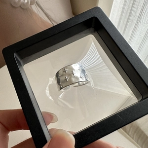 S925 Sterling Silver Star Wide Band Open Ring For Women Minimalist Adjustable Four-Pointed Star Finger Ring Korean Jewelry