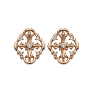 Rose gold diamond shape cross stud earrings with sparkling white cubic zirconia stones
