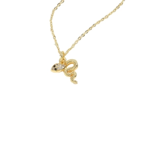 14K gold plated snake pendant necklace featuring sparkling black and white zircon crystals