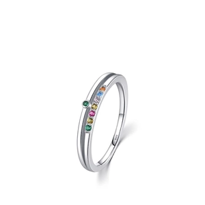 925 sterling silver ring with multi-color rainbow gemstones in double-layer design
