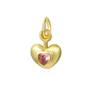Exquisite 18k gold plated copper heart pendant with pink zircon gemstone for DIY jewelry