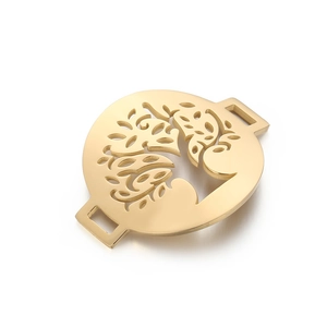 Gold hollow Tree of Life stainless steel bracelet connector with rectangular holes