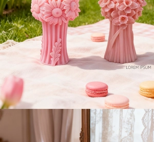Detail of pink floral bouquet candles with sunflower and daffodil wax textures