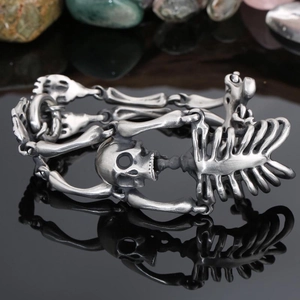 Gothic punk silver skull skeleton bracelet made of vintage cast stainless steel