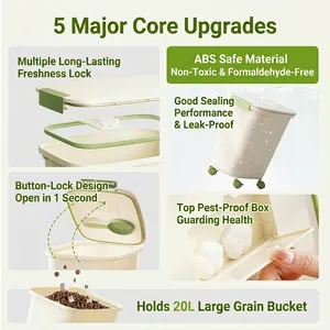 20L airtight pet food container with wheels, ABS material storage bin for dog cat food