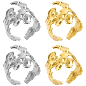 Irregular Lava Adjustable Open Ring 304 Stainless Steel 18K Gold Plated Liquid Metal Style Minimalist Unisex Jewelry