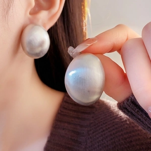 French style vintage brushed silver oval stud earrings in a matte metallic finish