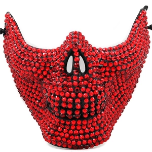 Red rhinestone skull half face mask for Halloween costume party and stage performance