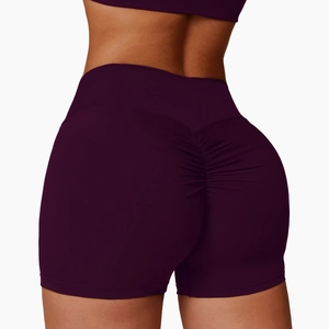Short de yoga taille haute violet foncé avec effet push-up pour fitness et sport