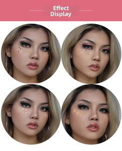 Detail of gold foil star and dragonfly face stickers with sparkling rhinestones set