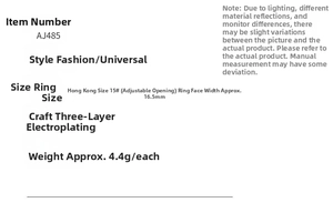 Detailed specs for the rotatable fidget ring: HK size 15 adjustable with 16.5mm width