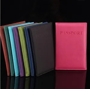 PU Leather Passport Holder Cover With Card Slots Travel ID Document Case Wallet Embossed Passport Lettering Men Women