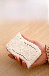 Macro detail of S-shaped wood pulp cotton sponge with high density honeycomb texture